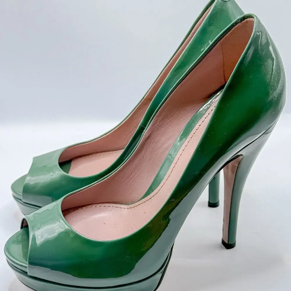 Gucci Green Betty peep toe pumps size 37.5 - Picture 8 of 9